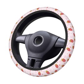 Yiohaha Strawberry Bow Flower Steering Wheel Cover 15 Inch Car Truck SUV Universal Steering Wheel Cover Durable Protector Car Accessories