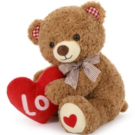 MorisMos Valentine's Day Teddy Bear, 17 Inches Valentine Gift Teddy Bear with Big Red Heart Love Plush for Girlfriend, Wife, Her, Him