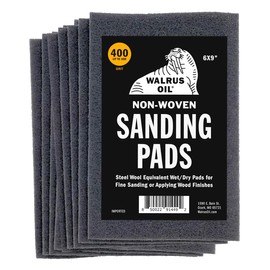 WALRUS OIL - Non-Woven Sanding/Polishing Pads for Woodworking and Metal Buffing, Size 6"x9" - Pack of 10 (400 Grit)