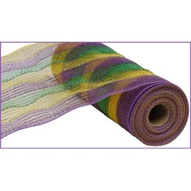 Cinta de malla de poliéster Tinsel a rayas, Listón, 10 pulgadas x 30 pies, Mardi Gras, 10.5'' x 10 Yards (30 Feet), 1
