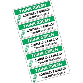 Save Energy Stickers - Light Switch Stickers - Turn off Lights or Appliances - 6.6cm Wide (Pack 10, Green - Think)