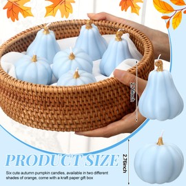 MTLEE 6 Pcs Fall Pumpkin Candles Little Pumpkin Baby Shower Favors for Guests Autumn Tealight Candles with Kraft Gift Box for Thanksgiving Autumn Fall Wedding Birthday Decorations(Blue)