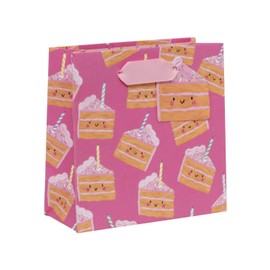 Glick Small Cakey Pink Gift Bag, Luxury Recyclable Bag for Special Gifts, 14 x 14 x 6 cm, Ideal for Birthdays & Celebrations, Pink