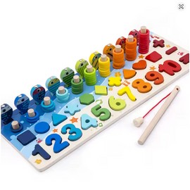 Toolzia Montessori Wooden Math Puzzle Fishing Game