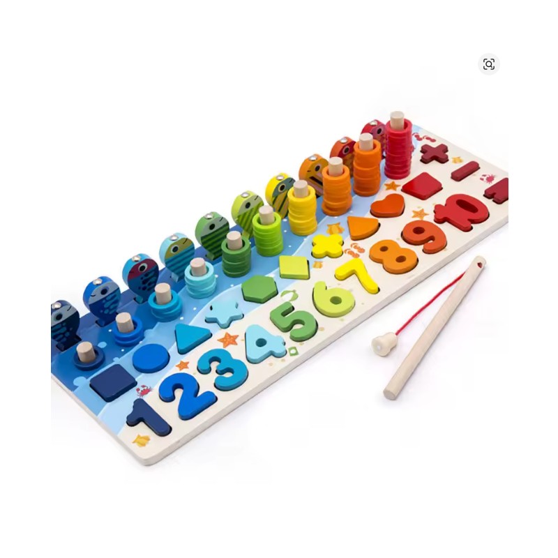 Toolzia Montessori Wooden Math Puzzle Fishing Game