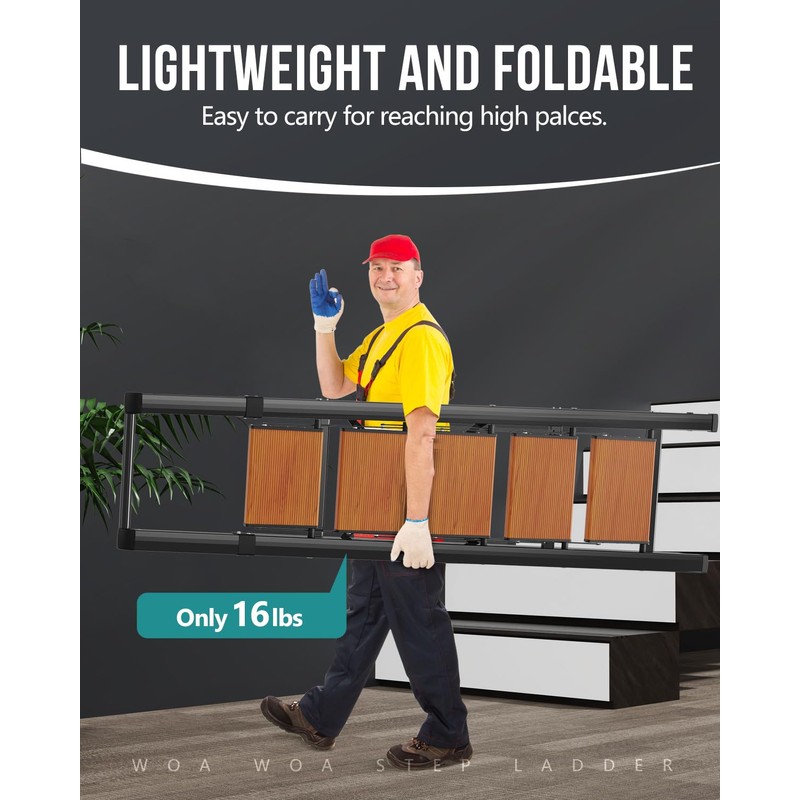 WOA WOA 5 Step Ladder, Ladders for Home, Anti-Slip Pedals,