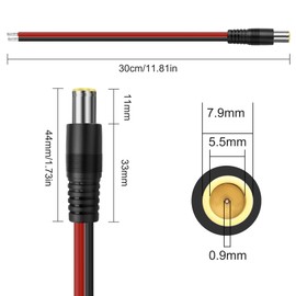 XMSJSIY DC7.9x0.9mm 8mm Power Pigtails Cable 14AWG DC7909 Male Plug to Bare Wire Open End Repair Wire Power Supply Barrel Connector Pigtail for Solar Laptop - 30CM/0.98FT 2PCS (DC Male)
