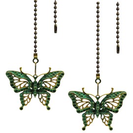 Hyamass 2pcs Vintage Butterfly Pendant Ceiling Fan Danglers Fan Pulls Chain Extender with Ball Chain Connector (Green)