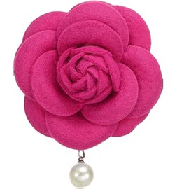 Camellia Flower Brooches Vintage Fabric Flower Brooches with Faux Pearls Elegant Floral Lapel Pins for Women Hat Dress Shirt Tie Corsage Purple, Synthetic fibre