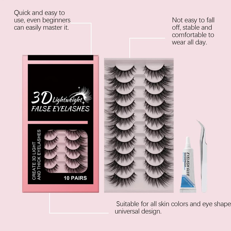 Lashes for Women - Waterproof Lash Strips with Tweezer and