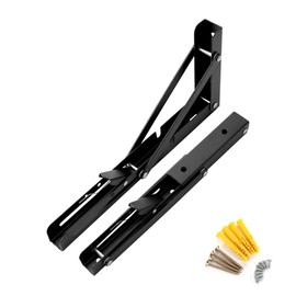 2 x Folding Bracket 200 mm, Black Folding Shelf Brackets, Console Brackets, Folding Brackets for Home, Kitchen, Office, Table, Wall