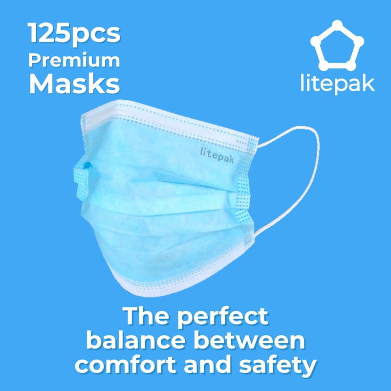 Litepak 125-Pack Disposable Face Mask Premium Comfort Earloops with Dispenser