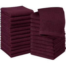 Utopia Towels 24 Pack Cotton Washcloths Set - 100% Ring Spun Cotton, Premium Quality Flannel Face Cloths, Highly Absorbent and Soft Feel Fingertip Towels (Burgundy)
