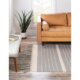Unique Loom Chindi Cotton Collection Area Rug - Sophie (7' 1" x 10' Rectangle, Gray and White)