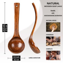 Hefild Wooden Soup Ladle, 10.8" Handle, 3.0 fl oz Large Scoop Utensil for Serving & Cooking, Hardwood Wooden Ladle – Wood Spoon for Soup Natural and Sustainable