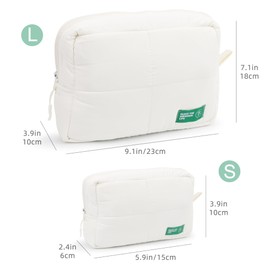 Veki Puffy Makeup Bag, Travel Cosmetic Bags for Women, Cute Quilted Make up Pouch, Toiletry Organizer Travel Essentials and Rectangular Quilted (White, Small)