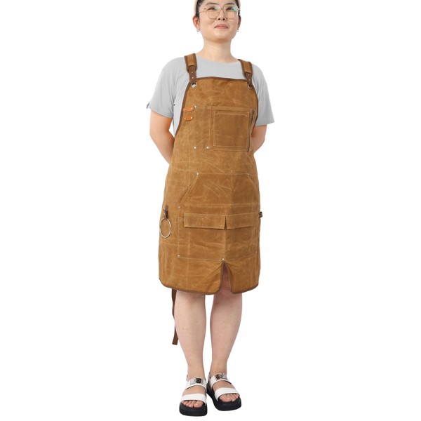 Udorich Long Heavy Duty Waxed Canvas Tool Apron for Reliable
