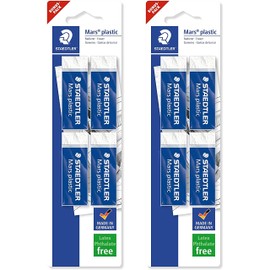 Staedtler Mars Plastic 526 50 - White Pencil Erasers Rubbers - Blister Pack - Set of 8
