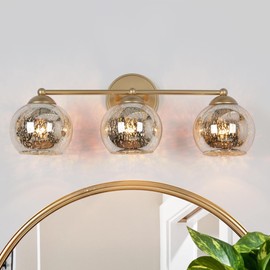 ZEVNI Gold Bathroom Vanity Light, Modern 3-Light Bathroom Lights Over Mirror with Mercury Glass Globes, 21" * 7" * 8"