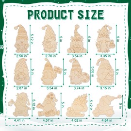 Christmas Tree Ornaments Decoration Set - 24 Pack, 12 Styles of Unfinished Christmas Decorations, 8 Colored Markers, Hanging Rope, Bells, DIY Santa Predrilled Crafts Ornaments for Holiday, Xmas, Party