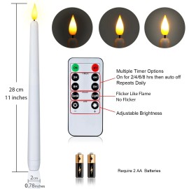 Homemory White Flameless Taper Candles With Remote Timer Pack Of 12 Battery Operated 1...