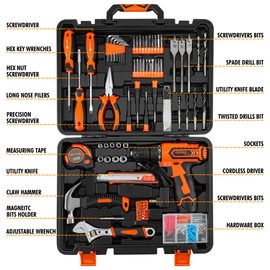 CARTMAN Power Tool Combo Kits with 12V Cordless Drill, Professional Household Home Tool Kit Set, DIY Hand Tool Kits for Garden Office House Repair, with a Robot Style Carry Box