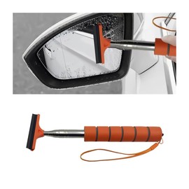 8sanlione Car Rearview Mirror Wiper, Retractable Auto Glass Squeegee, Water Cleaner with Telescopic Long Rod, Portable Cleaning Tool for All Vehicles, Universal Automotive Accessories (Orange)