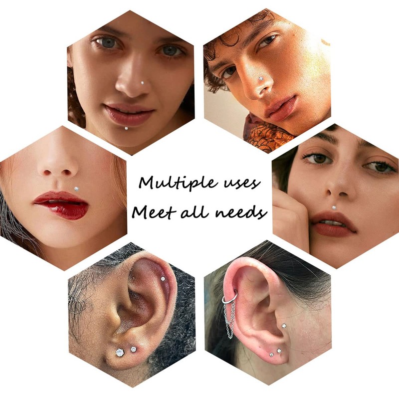 NICEIGHT 8Pcs 16G Stainless Steel Threadless Push in Nose Rings