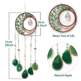 RAGKUU Green Tree of Life Dream Catchers with Crystal Pendant Natural Agate Dream Catcher Wall Decor Handmade Dreamcatcher Wall Hanging Ornament Art Craft for Bedroom Living Room Home Decor