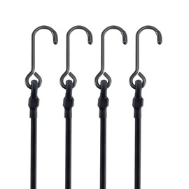 6'' Short Mini Heavy Duty Bungee Cords with 180 lbs Max Break Strength & Rust Resistant Steel Hooks, 4 Pcs Black Small Bungee Straps with Excellent UV Protection & 6mm Diameter, Perfect for Small Item
