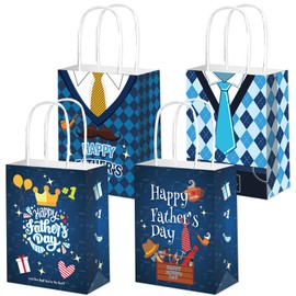 Habbiful 12pcs Fathers Day Gift Bags with Handle Happy Father's Day Paper Gift Bags for Dad Paper Treat Wrap Gift Bags for Fathers Theme Party Supplies Birthday Gifts for Dad,Navy Blue