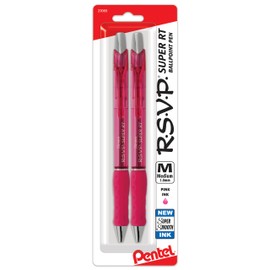 Pentel RSVP Super RT Ballpoint Pen, (1.0mm) Medium Line, Pink Ink, Pack of 2 (BX480BP2P)