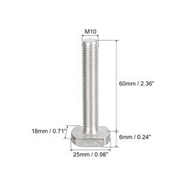 sourcing map T-Slot Bolts, 5pcs M10x60mm T Slot Drop-in Stud Sliding Bolts 304 Stainless Steel T Shape Screws for T Track