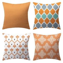 Pack of 4 Orange Outdoor Waterproof Double-Sided Printing Decorative Throw Pillow Cover Cushion Case for Garden Tent Park Farmhouse Polyester Both Sides Square 18 x 18 inches (Set of 4 Orange)