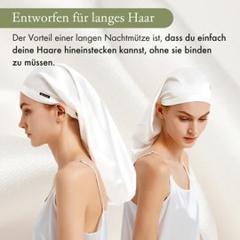 LILYSILK Mulberry Silk Hair Cap, Sleep Cap, 100% Silk of 19 Momme Long Silk Hat Cap for Curly Hair, Night Hat for Sleeping, Silk Hood for Women with Long Hair, Natural White