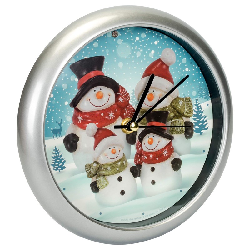 Snowman Family Winter Wonderland Round Silvertone Framed 8 Inch Musical