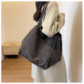 JEKAVA Tote Bag Leopard Print Handbag Canvas Shoulder Bag Women's Leopard Shopper Women's Large Shoulder Bag Personalities Carry Bags Stylish Handbags Fashion Bag for Women, black