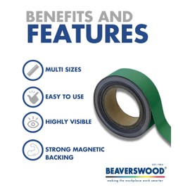 Magnetic Steel Easy-Wipe Tape, Thin & Flexible, Cut to Fit Strip, Magnetic, High Visible Identification. Suitable For All Non-Magnetic Surfaces (Green 40mm x 10m)