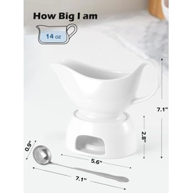 LoeJan Gravy Boat with Spoon, Ceramic Sauce Serving Dish, Easy-Pour Big Dripless Lip Spout Serveware Set For Salad Cream Milk Broth Black Pumpkin Thanksgiving (17 OZ Heigh & Tray)