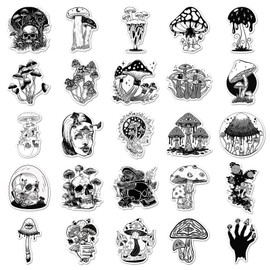 Black and White Stickers Pack of 50 Gothic Mushrooms Stickers Skateboard Graffiti Stickers Motorcycles Bicycle Snowboard Luggage Laptop Car Suitcase for Children and Teenagers Waterproof Vinyl