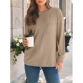 AUTOMET Womens Long Sleeve Tops Loose Fit Fall Cute Thick T Shirts Winter Cruise Outfits Trendy Clothes, CoffeeGrey, XXL
