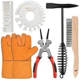 Worldity 6Pcs Welding Accessories, Chipping Hammer 10.55 In, Pliers 8.07 In, Wire Brush 9.84 In, Metal Sheet Gauges and Welding Gloves, Essential Welder Cleaning Set for Slag Removal & Maintenance