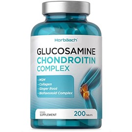 Glucosamine and Chondroitin High Strength | 200 Tablets | 938mg Complex with 500mg of Glucosamine Sulphate | Complex Supplement for Men and Women | with MSM, Collagen and Ginger Root | by Horbaach