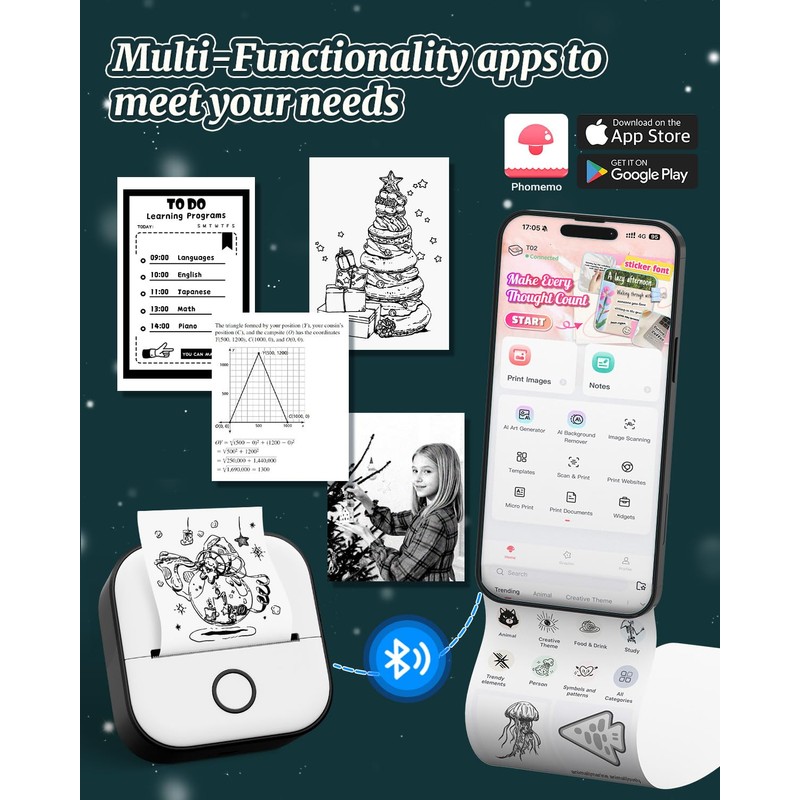 Mini Sticker Printer, T02 Print Pods Mini Printer Thermal Sticker