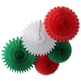 5-Piece Tissue Paper Fans, Red White Green