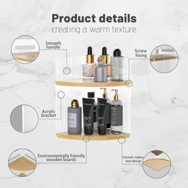 NLBTW 2-Tier Wood Corner Bathroom Countertop Organizer, Vanity Shelf Perfume Skincare Organizers Bathroom Counter Storage and Organization for Vanity (Natural)