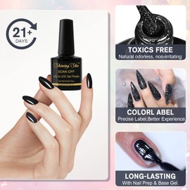 Shining She Shining She Nail Polishes Set, 6 Colours White Glitter Grey Black Gel Polish Set Soak-Off UV/LED Nail Polish Gel for Nail Art Salon DIY Home, 8ML
