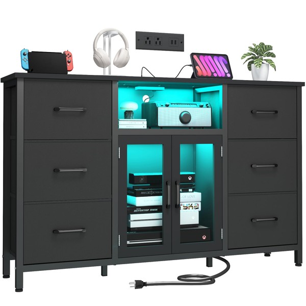 FFBCFDK Dresser for Bedroom with Charging Station & LED Light,