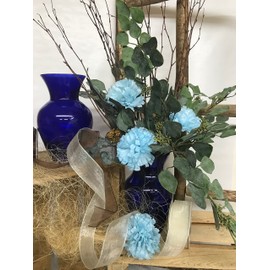 Floral Supply Online 8 3/4" Cobalt Blue Spring Garden Vase and Flower Guide Booklet- Decorative Glass Flower Vase for Floral Arrangements, Weddings, Home Decor or Office.