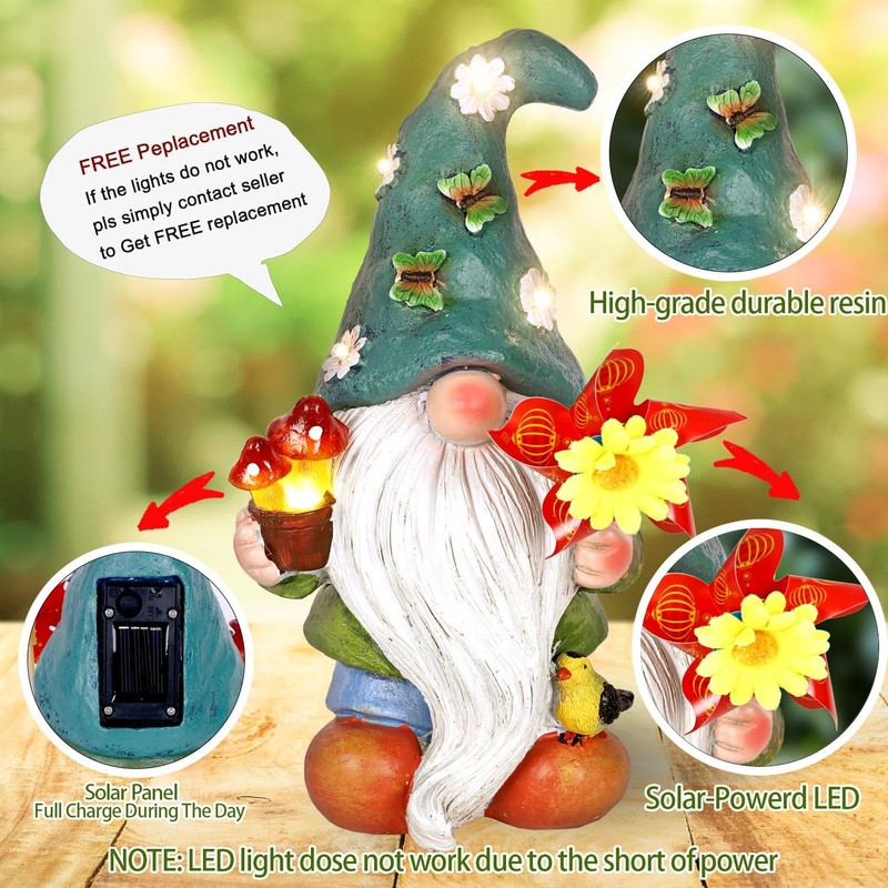 JJALIGHTS Solar Garden Figures Windmill Elf